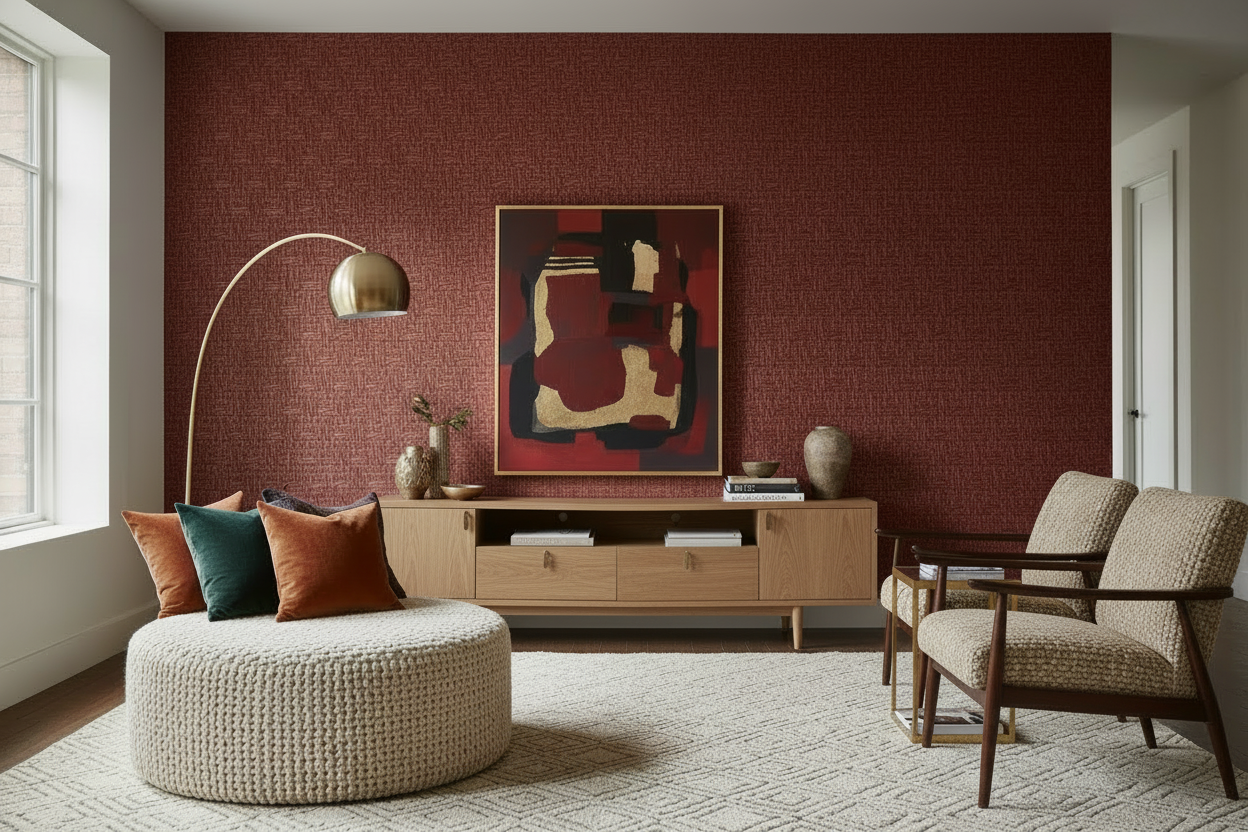 Room Shot with Matching Wool Chairs and Light Wood Console