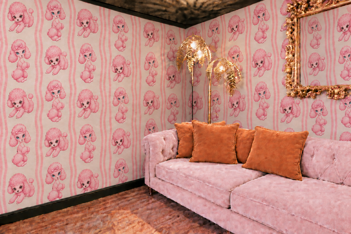 Room with double-striped poodle wallpaper