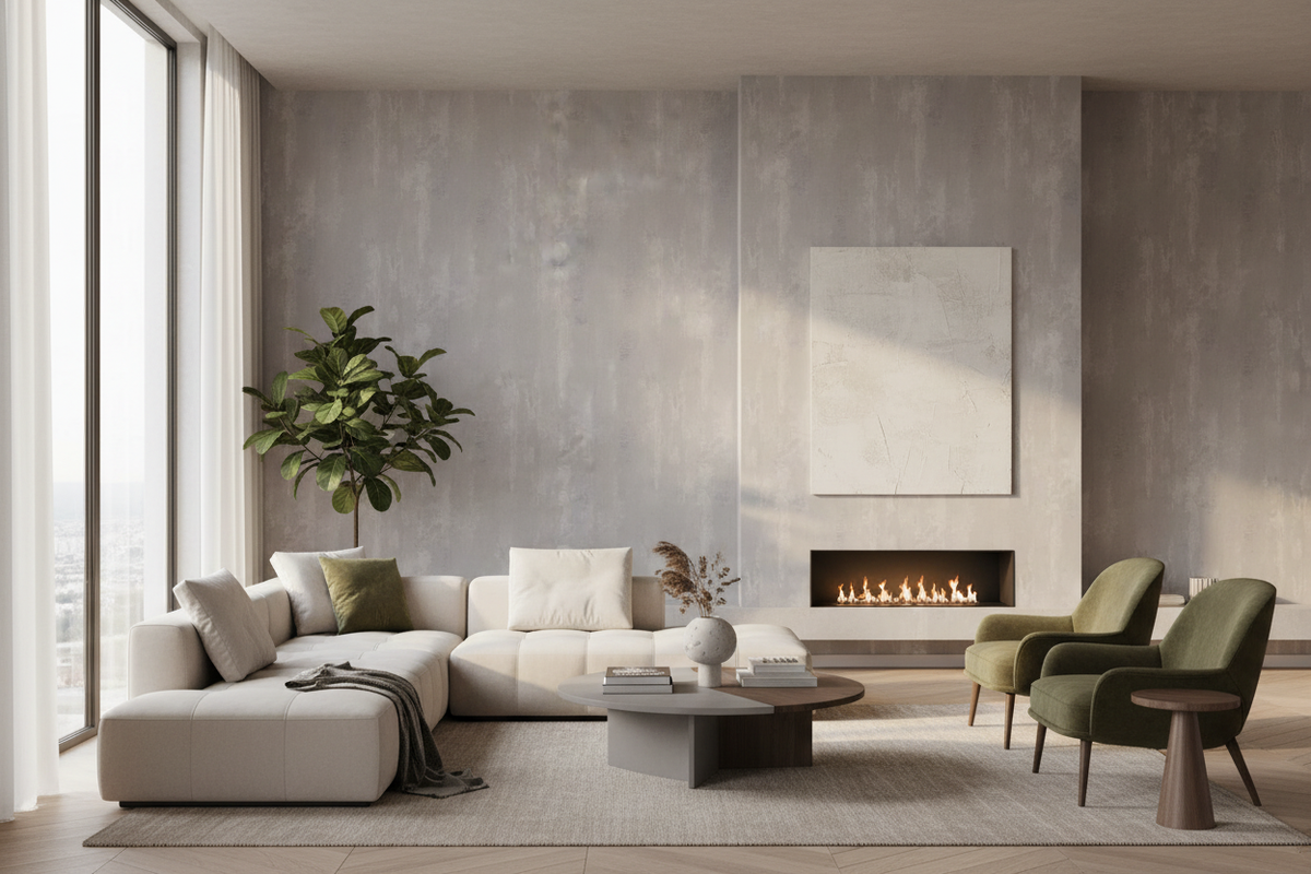 Rough Plaster Wallpaper - Medium Grey (Wide WIdth)