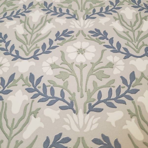 Sample - Bellflowers Wallpaper - Morris - Grey/Fennel