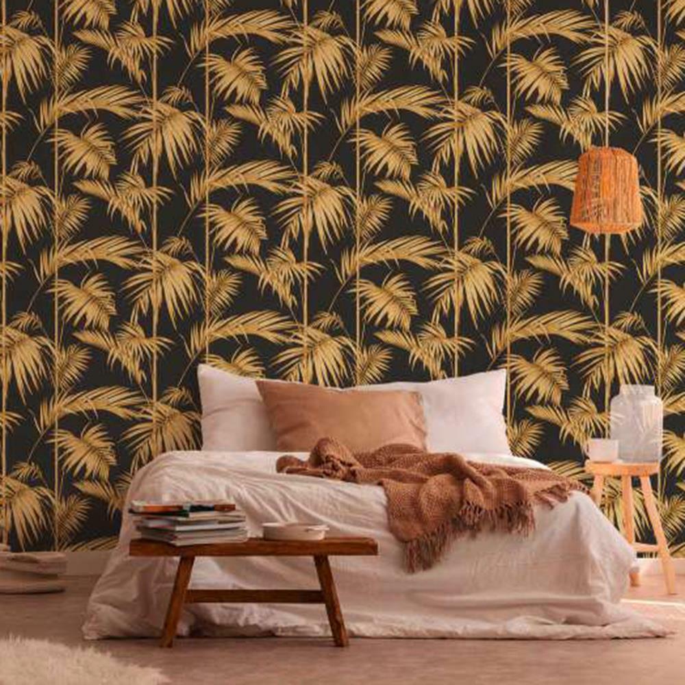 Lola Palm Wallpaper - Black-Gold