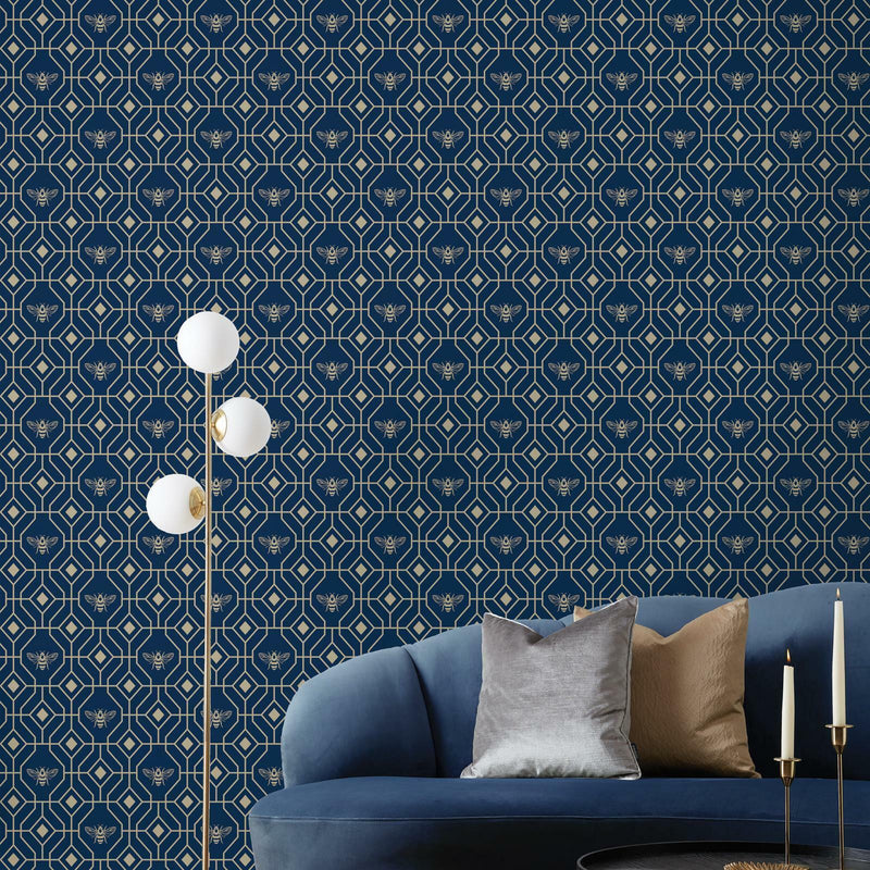 Art Deco Bee Wallpaper - 3 Colours
