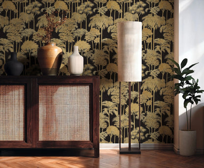 Cuba Forest Wallpaper - Black and Gold - Vinyl
