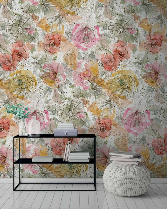 Floating Floral Hybrid Mural Wallpaper