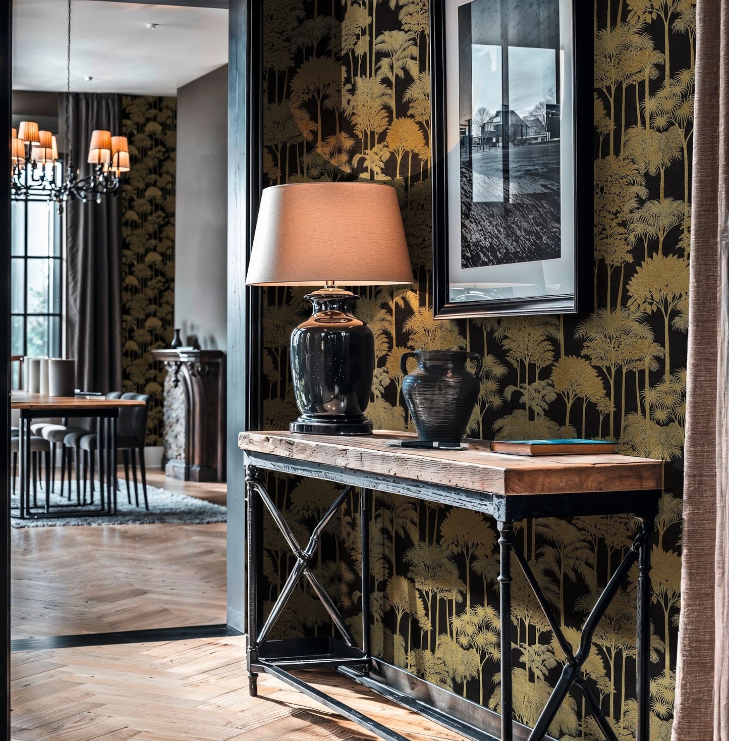 Cuba Forest Wallpaper - Black and Gold - Vinyl