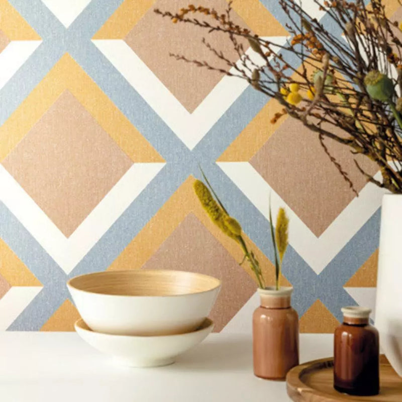 Groove Wallpaper - Bleu Gris Ochre Terracotta - Discontinuing