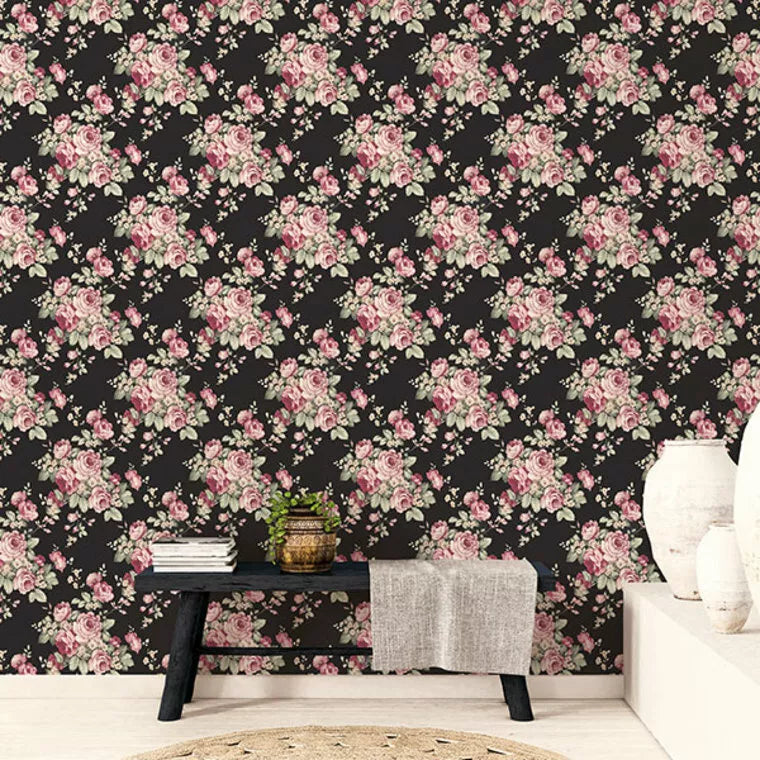 Sample - Rose Bouquet Wallpaper - Black
