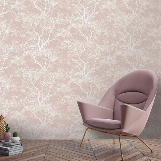 Whispering Trees Wallpaper - Dusky Pink Glitter