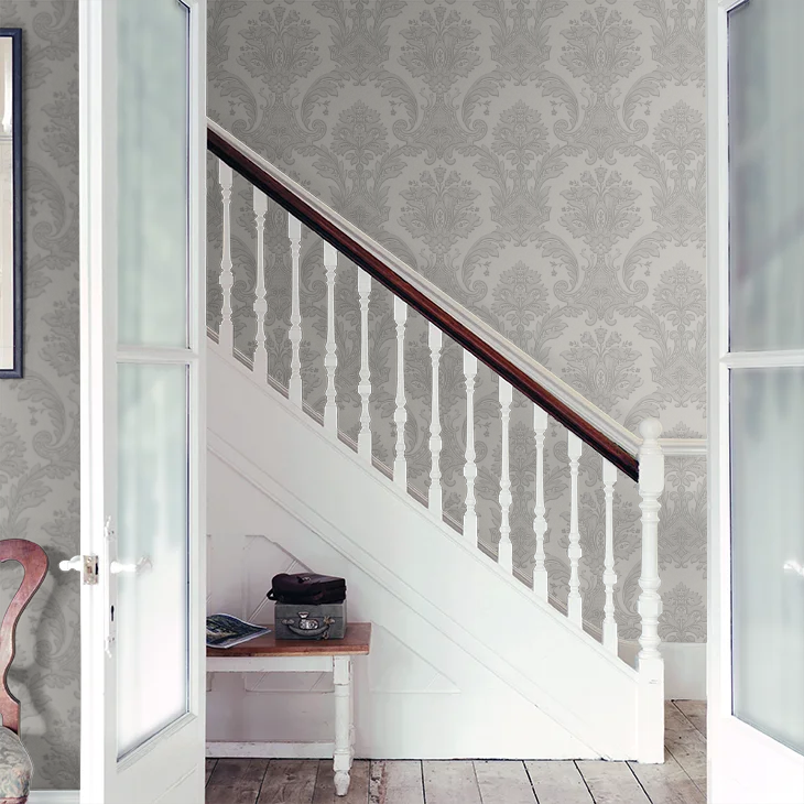 Amara Damask Wood Panel Wallpaper - Silver