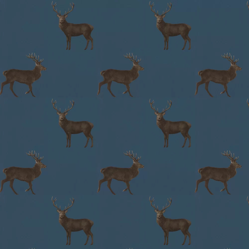 Evesham Deer Wallpaper - Indigo