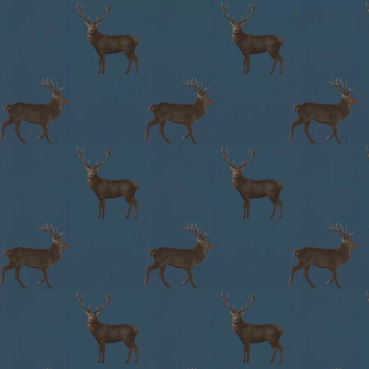Evesham Deer Wallpaper - Indigo