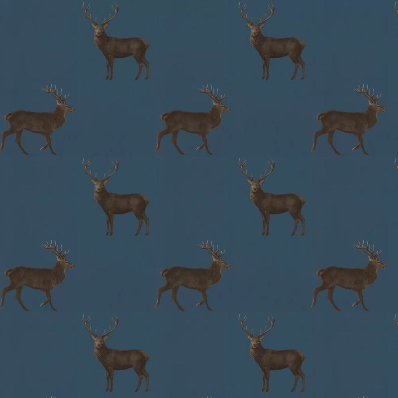 Evesham Deer Wallpaper - Indigo
