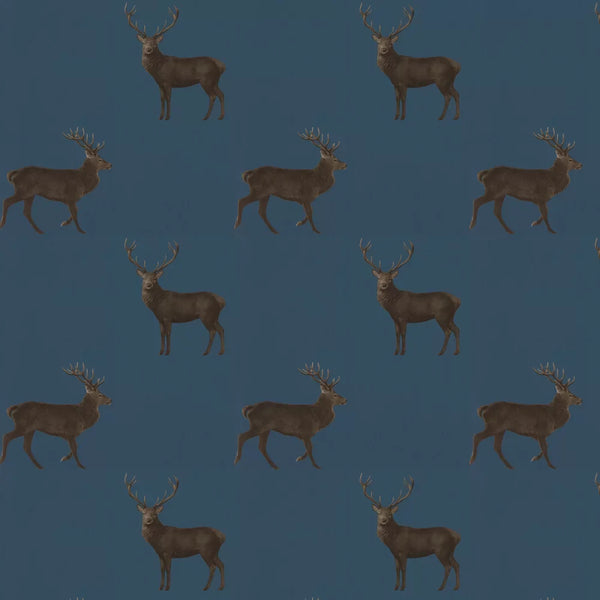 Sample - Evesham Deer Wallpaper - Indigo