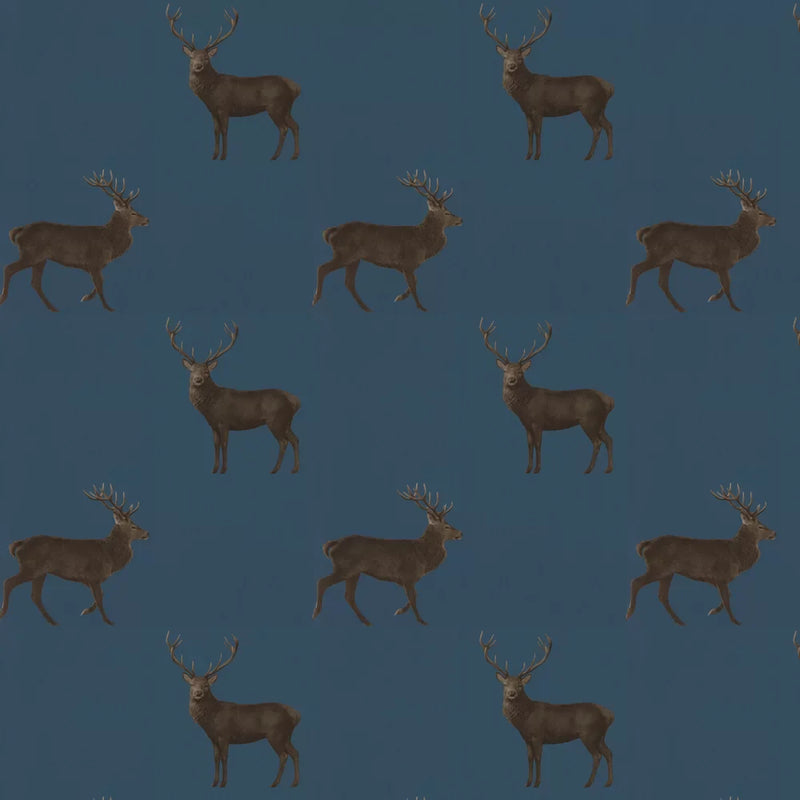Sample - Evesham Deer Wallpaper - Indigo