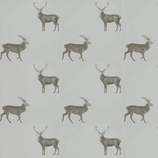Sample - Evesham Deer Wallpaper - Silver Grey