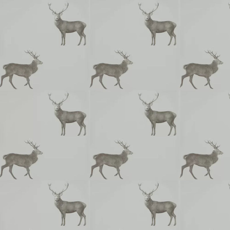Sample - Evesham Deer Wallpaper - Silver Grey