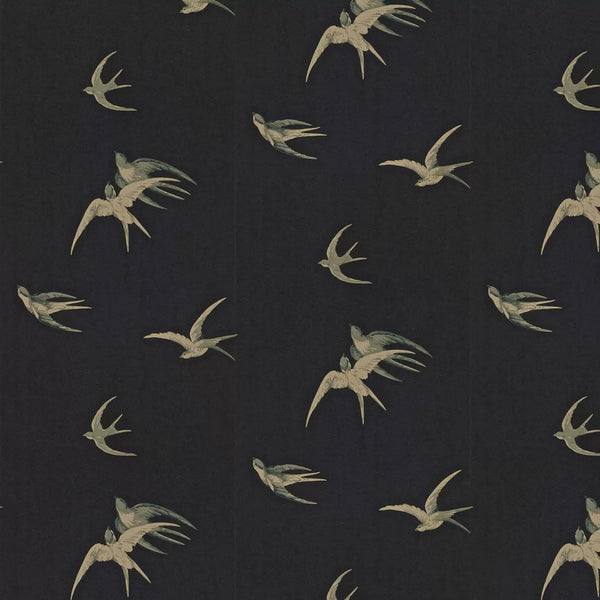 Sample - Swallows Wallpaper - Black