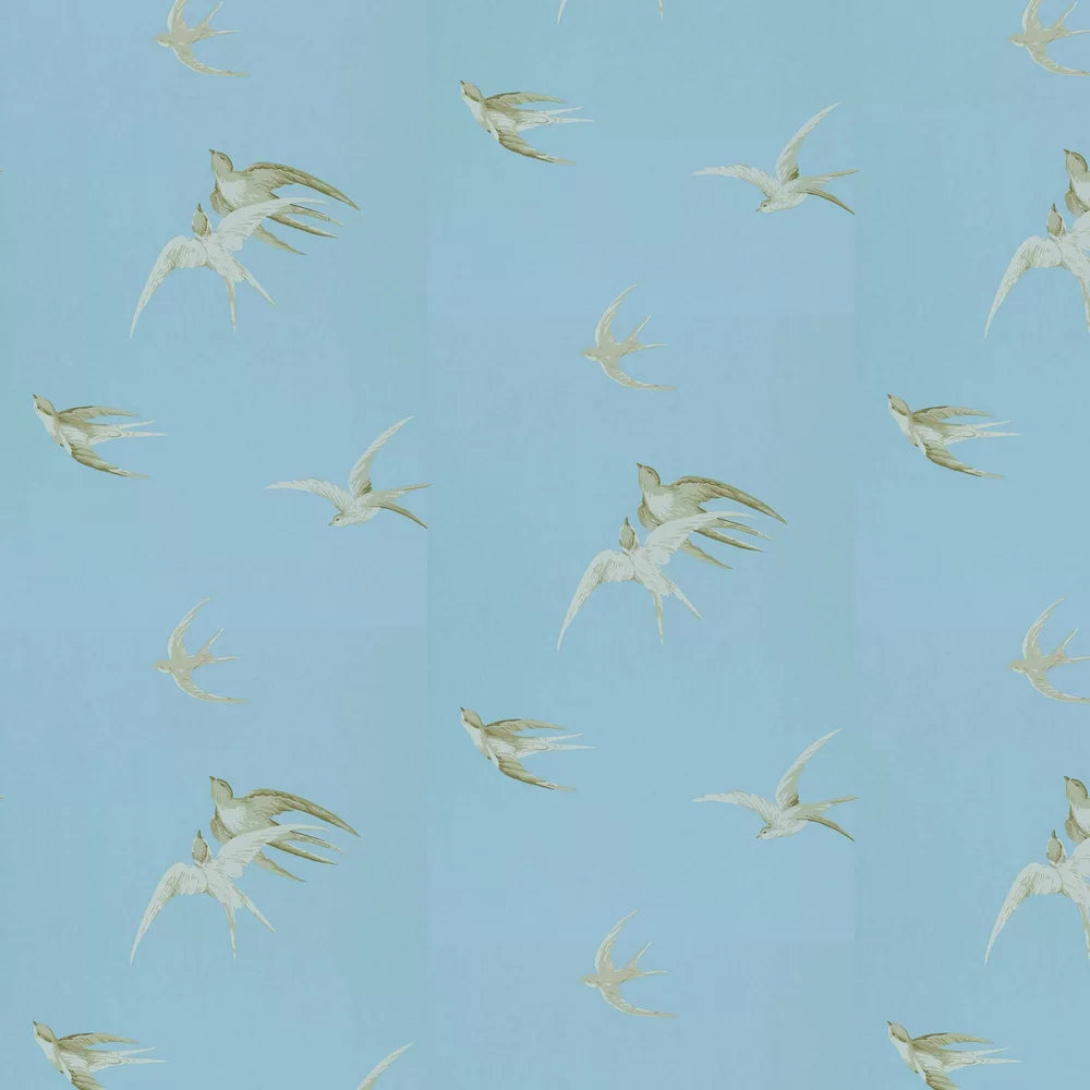 Sample - Swallows Wallpaper - Wedgwood Blue