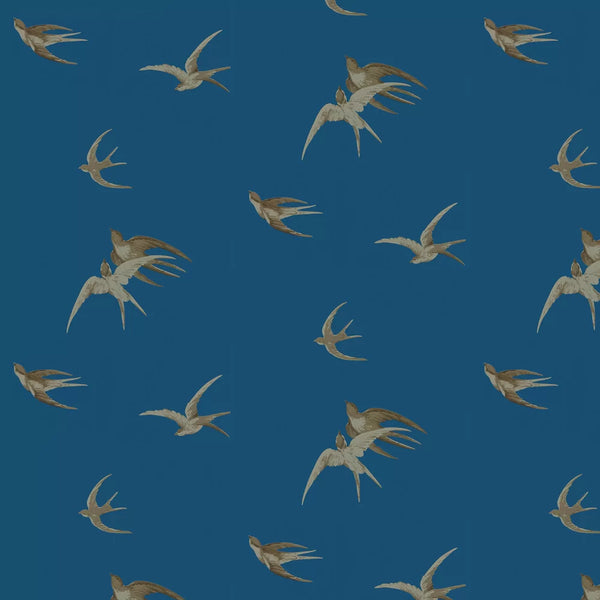 Sample - Swallows Wallpaper - French Blue