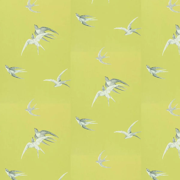 Sample - Swallows Wallpaper - Lime