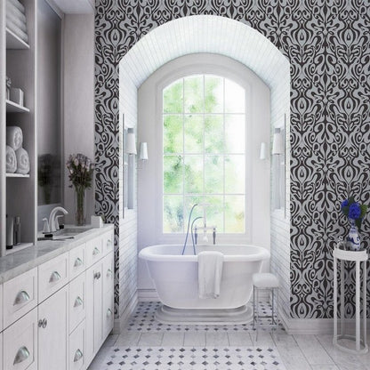 Woodstock Wallpaper - Silver Foil/Black