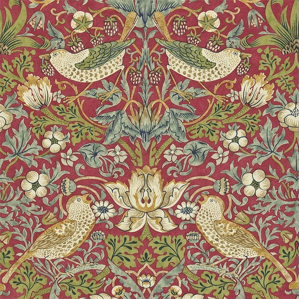 Sample - Strawberry Thief Wallpaper - Crimson/Slate