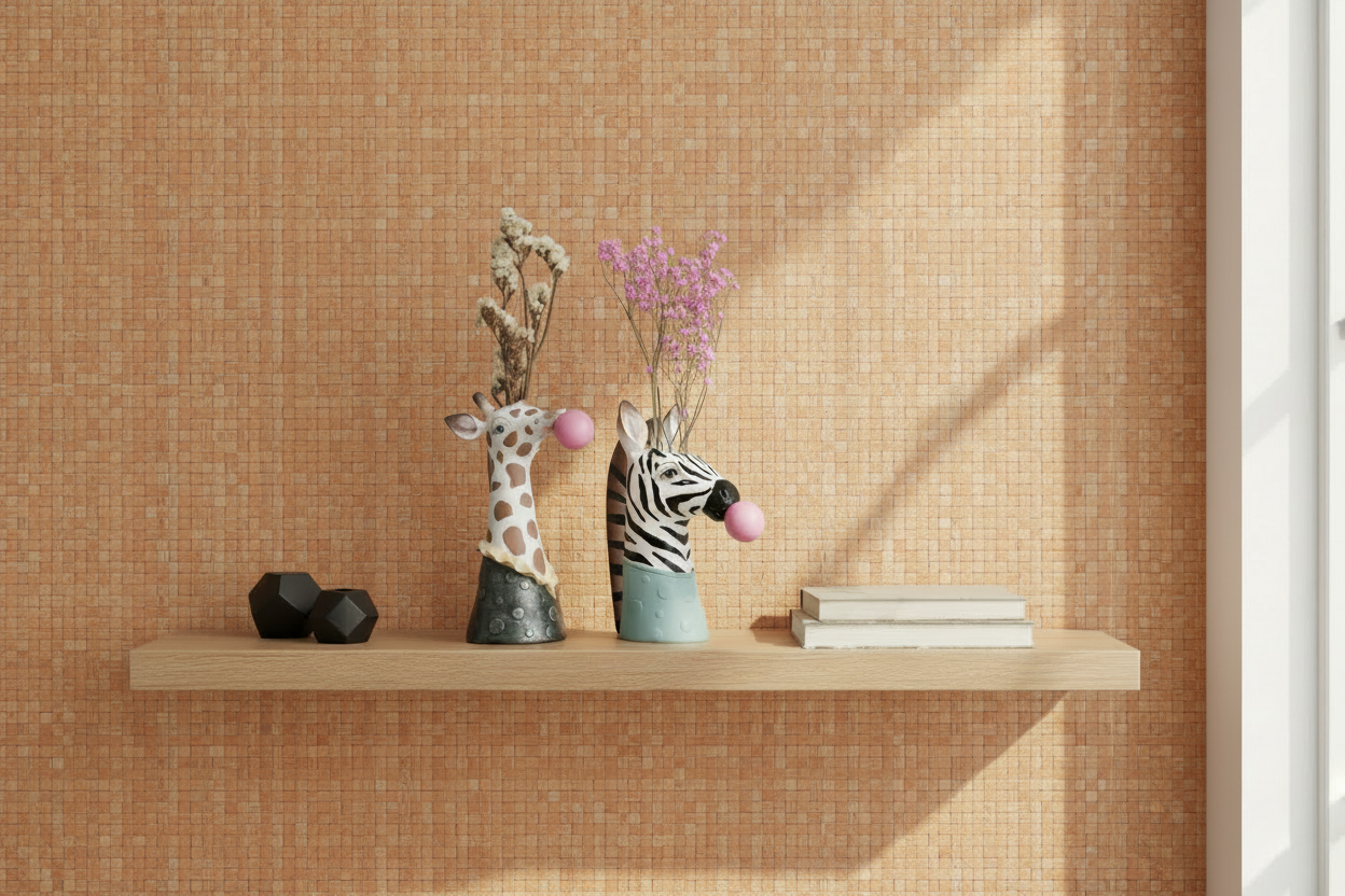 Shelf Scene with Basket Weave Soft Orange Wallpaper