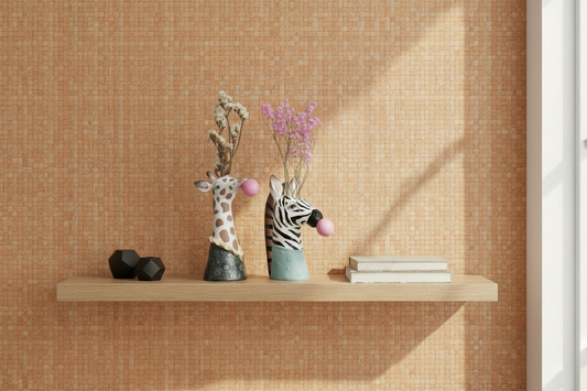 Shelf Scene with Basket Weave Soft Orange Wallpaper