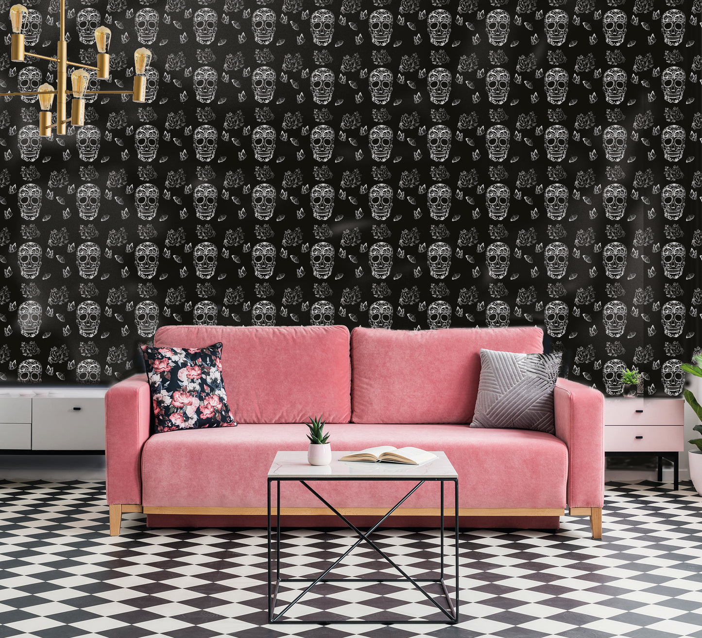 Skulls & Butterflies Custom Mural Wallpaper (per m²)