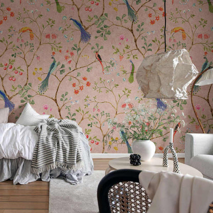 Songbirds - Pink - Custom Sized Wallpaper Mural (per m2)