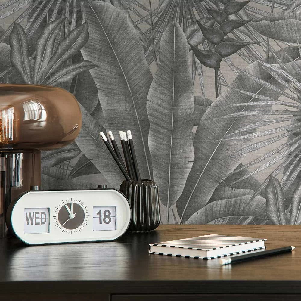 Exotic Jungle Wallpaper - Charcoal