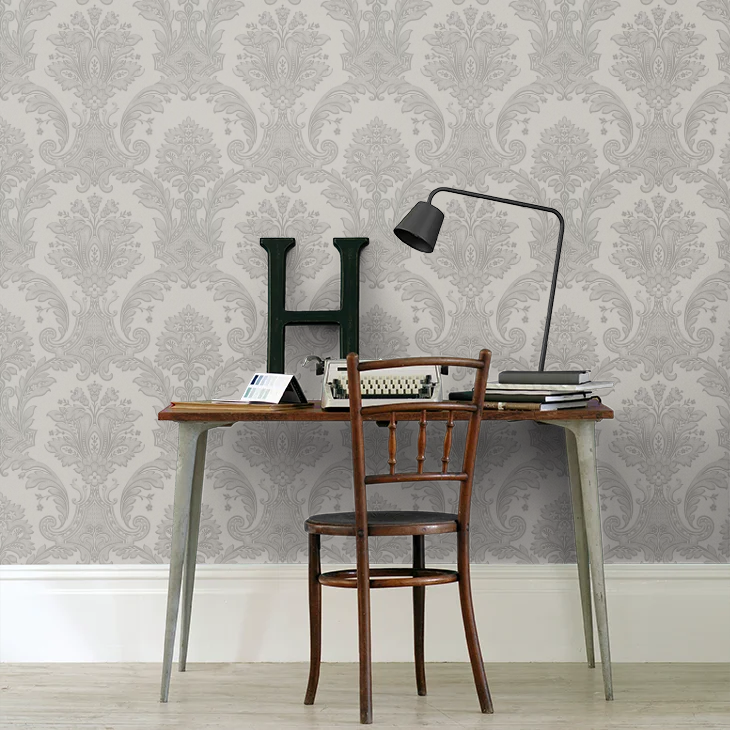 Amara Damask Wood Panel Wallpaper - Silver
