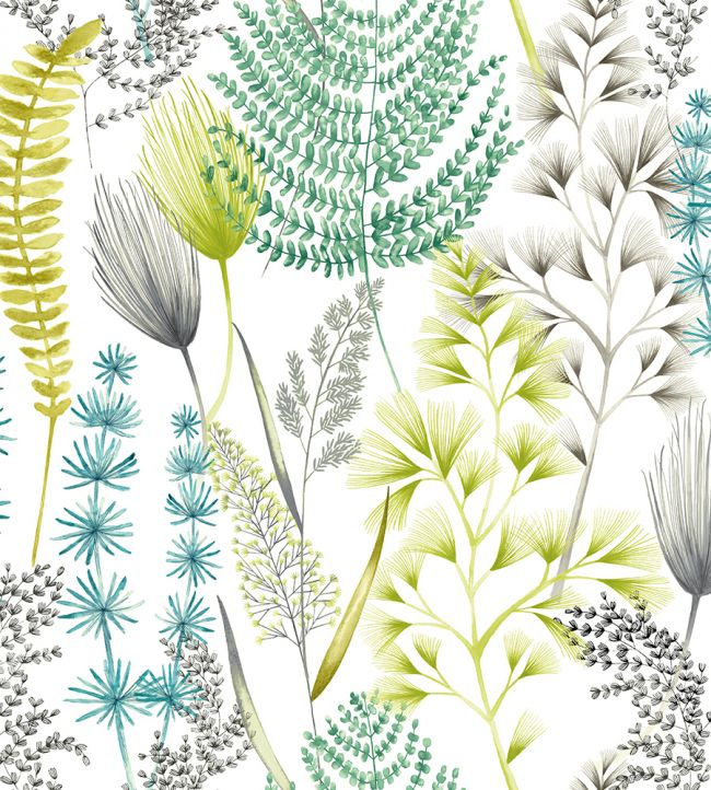 Sample - Summer Ferns Wallpaper - Green Teal
