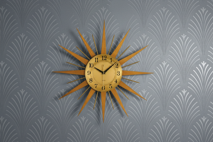 Sunburst Clock with Pop Style Art Deco Metallic Grey Wallpaper