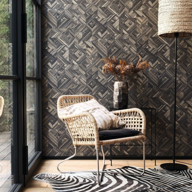 Bali Paille Vinyl Wallpaper - Shades of Black