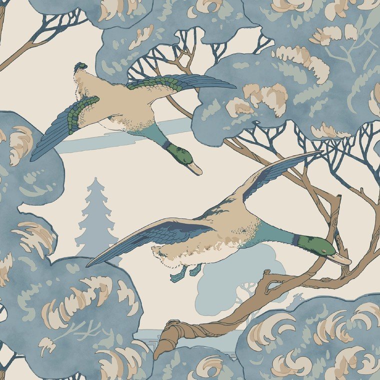 Grand Flying Ducks Wallpaper - Blue