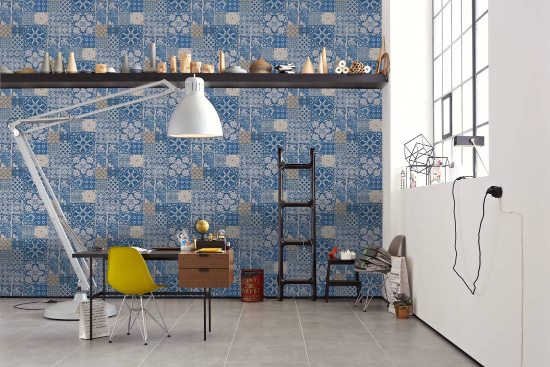 Delft Heritage - Moroccan Wallpaper - Blue/Cream