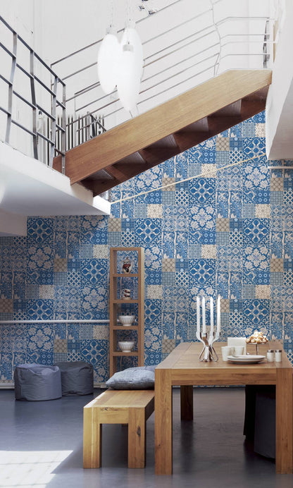 Delft Heritage - Moroccan Wallpaper - Blue/Cream