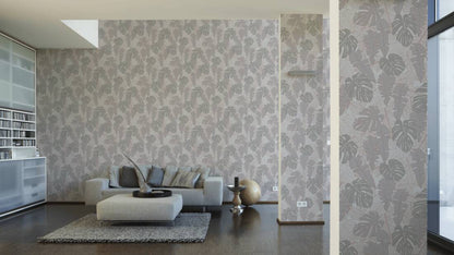 Metallic Monstera Fronds Wallpaper - House of Turnowsky - Beige