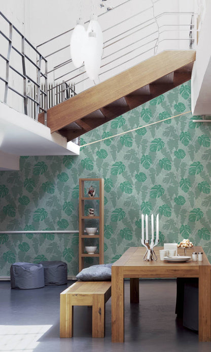 Metallic Monstera Fronds Wallpaper - House of Turnowsky - Green