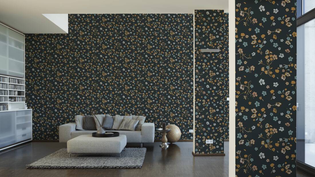 Paradise Blooms Wallpaper - Black - Discontinuing