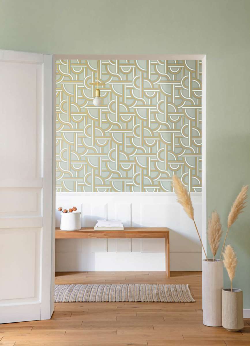 Impass Art Deco Wallpaper - Sage/Gold