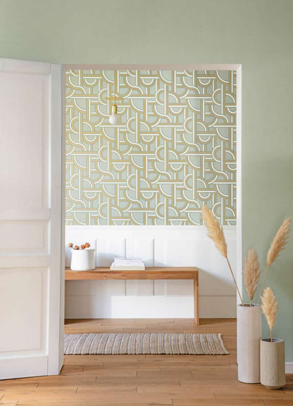 Impass Art Deco Wallpaper - Sage/Gold