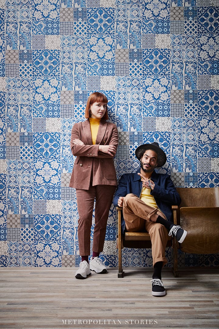 Delft Heritage - Moroccan Wallpaper - Blue/Cream