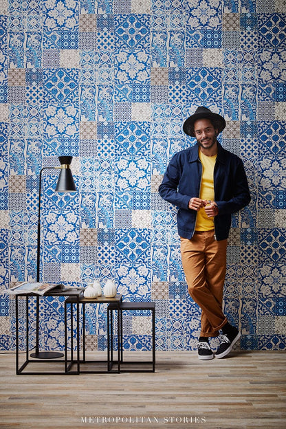 Delft Heritage - Moroccan Wallpaper - Blue/Cream