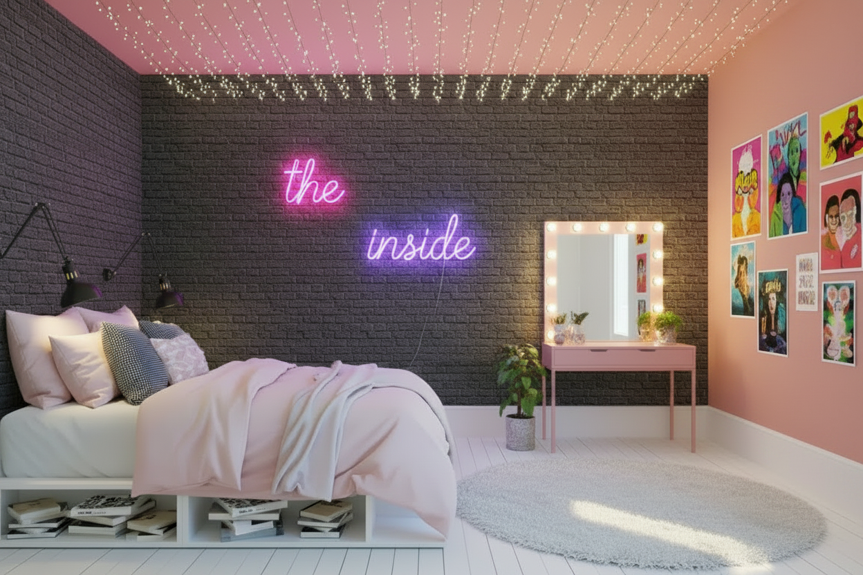 Teenage Girl's Room - Pink Side Wall and Ceiling