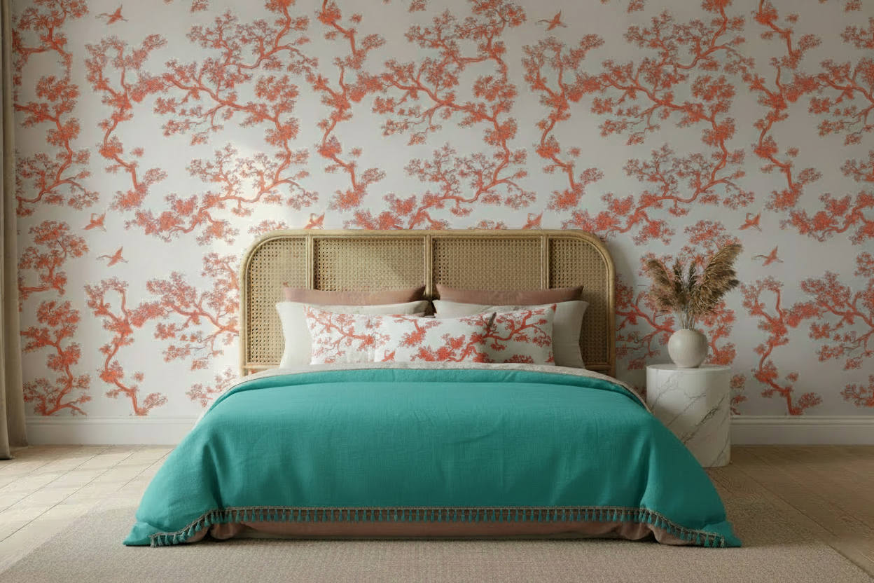 The Cranes - Florence Broadhurst Arizona - Matching Fabric Pillows Roomshot