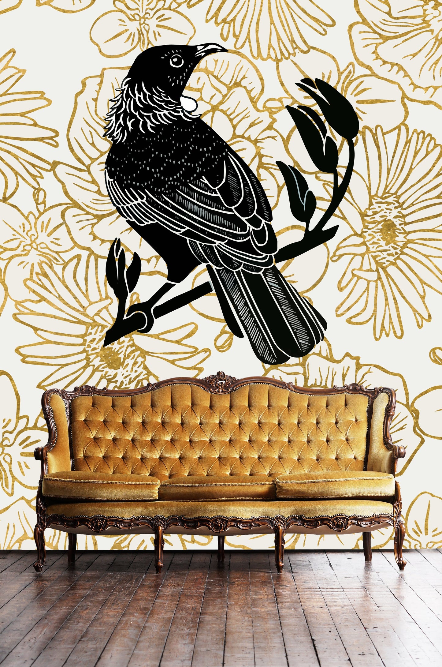 NZ Bird Series - Kawakawa Fantail - Custom Sized Wallpaper Mural (per m2)