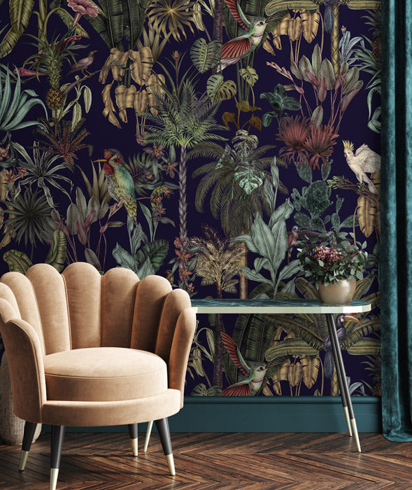 Birds Birds Mural Wallpaper - Deep Blue