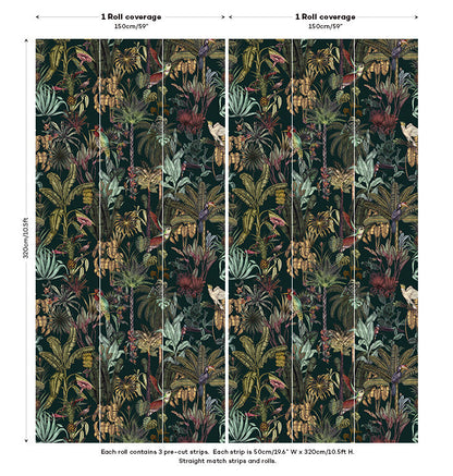 Birds Birds Mural Wallpaper - Deep Green